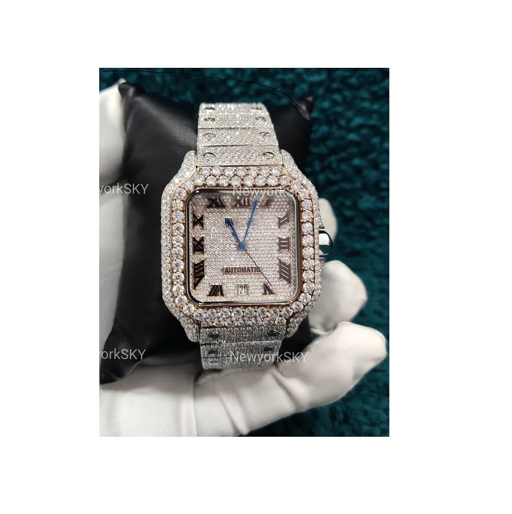 Hip Hop High Quality VVS Moissanite Diamond Studded Rose Tow Tone Color Watch For Men Big Manufacturer Best Wholesaler Low Price
