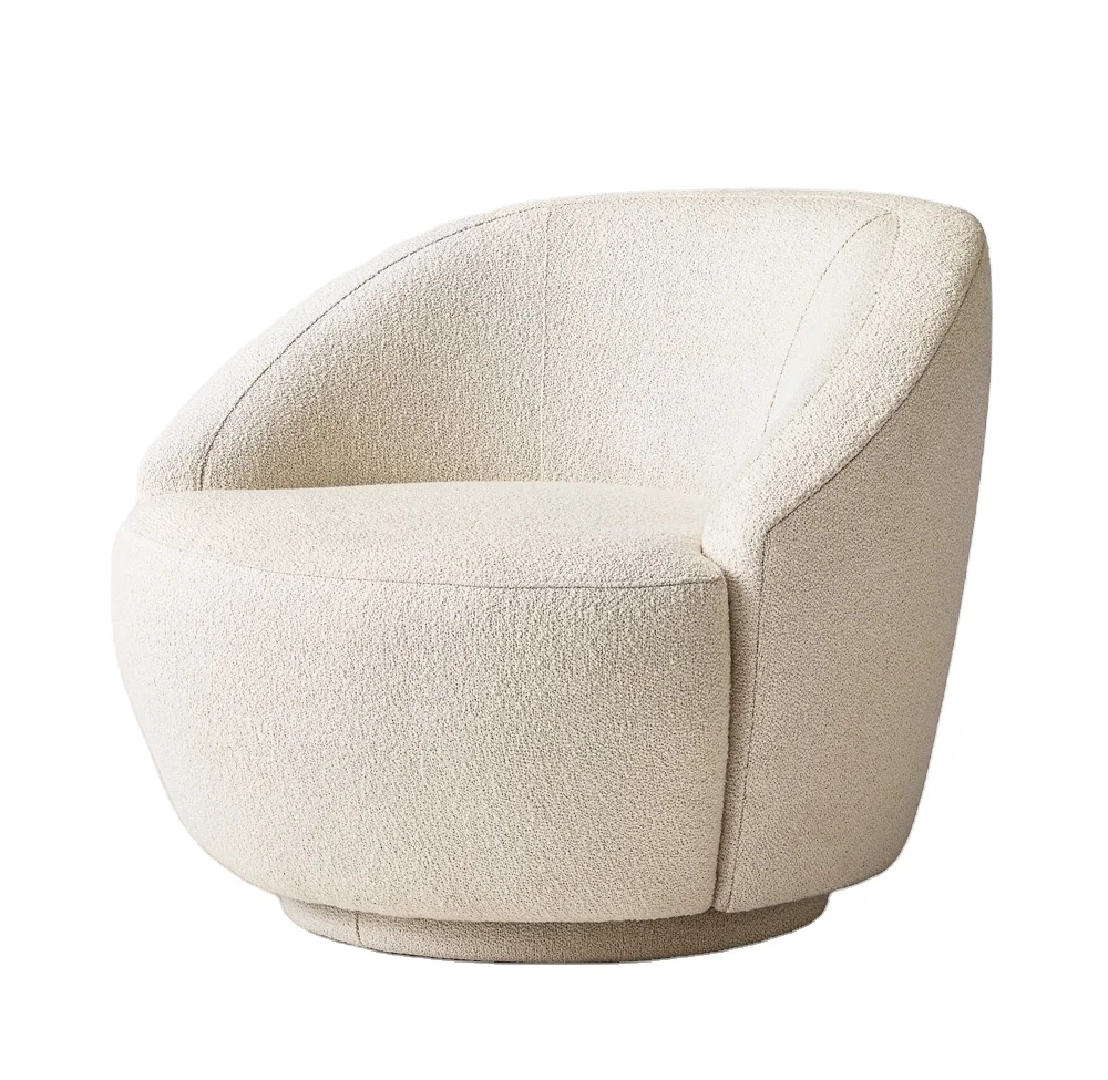 DISEN Furniture Latest Design High Quality Boucle Fabric Japandi Living Room Chair White Swivel