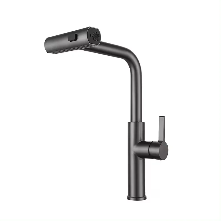 New Design Hot Sale Top 1 Matte Gray Kitchen Sink Faucet Hot Cold Mixer Taps Rainfall Multi-function Faucet Pull Kitchen Taps