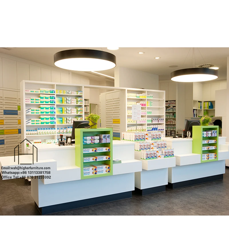 Factory Customized Medicine Furniture Pharmacy Cabinet Laminate Shelves for Shop Interior Design