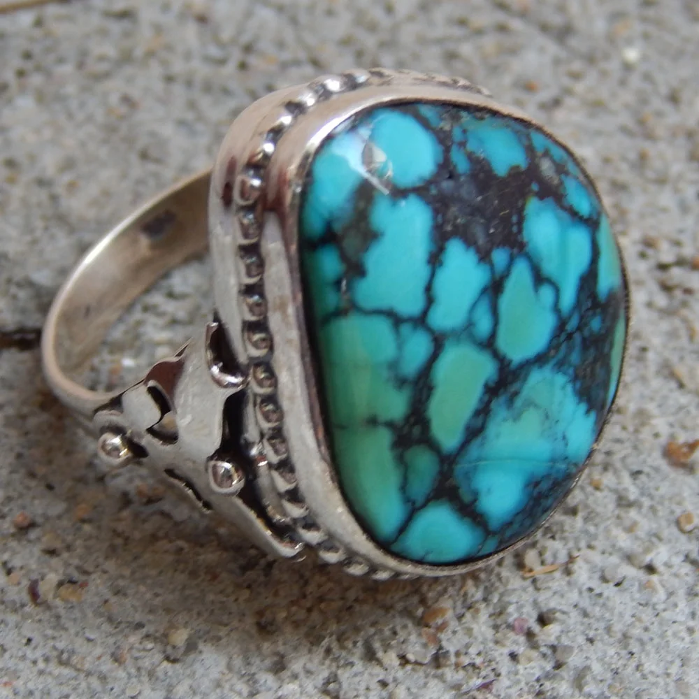 Turquoise FreeForm Granulated Wirework Ring in 925 Solid Sterling Silver Ring Turquoise Gemstone Ring For Woman