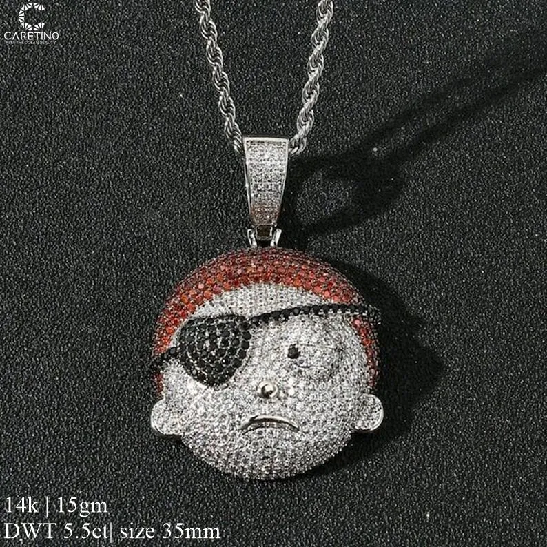 New Arrival Brass CZ Cartoon Pendant Personality Rick And Morty pendant Cartoon Fashion Charm Necklace Hip Hop Rapper Jewelry