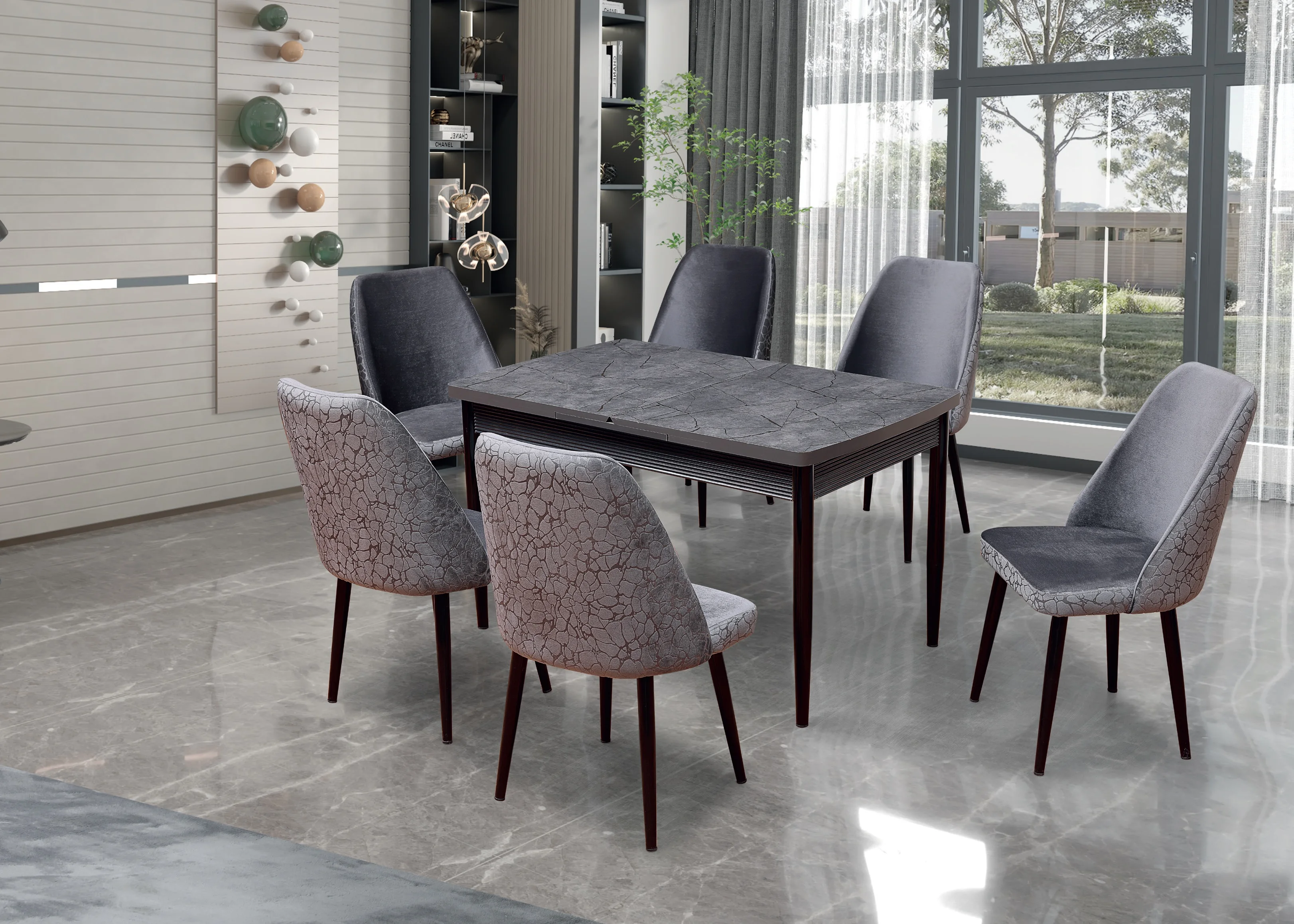 Oslo Table Set MDF   6  Chair Home  Luxury Foldable Dining   Extension Table Adjustable  Furniture Glass Marble Wood