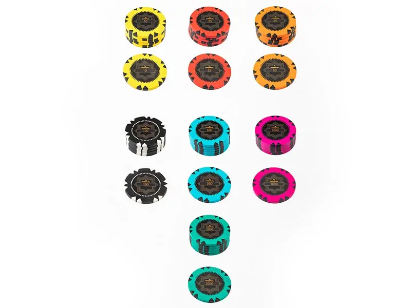 Casino quality clay poker chip with customised colour and logo in lay 14 gm casino chip