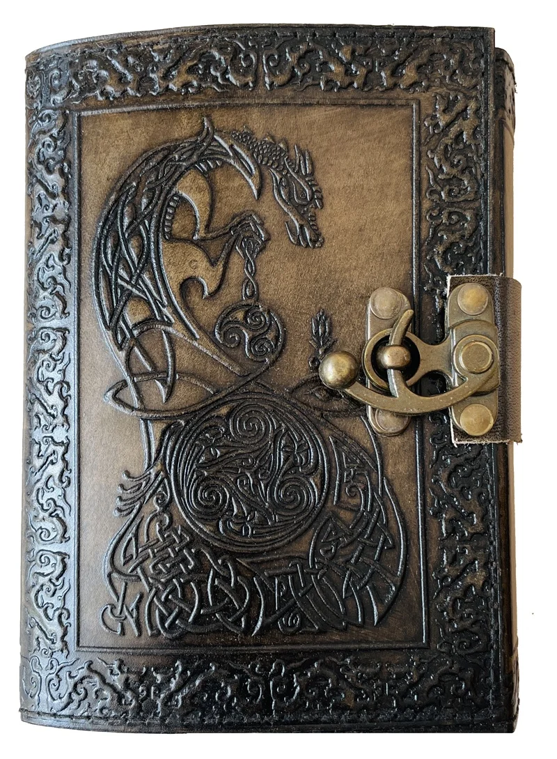 Notebook Hardcover Gift Journal Antique Dragon Journal Celtic Emboss Leather Writing Writing Green Spell Deckle Book