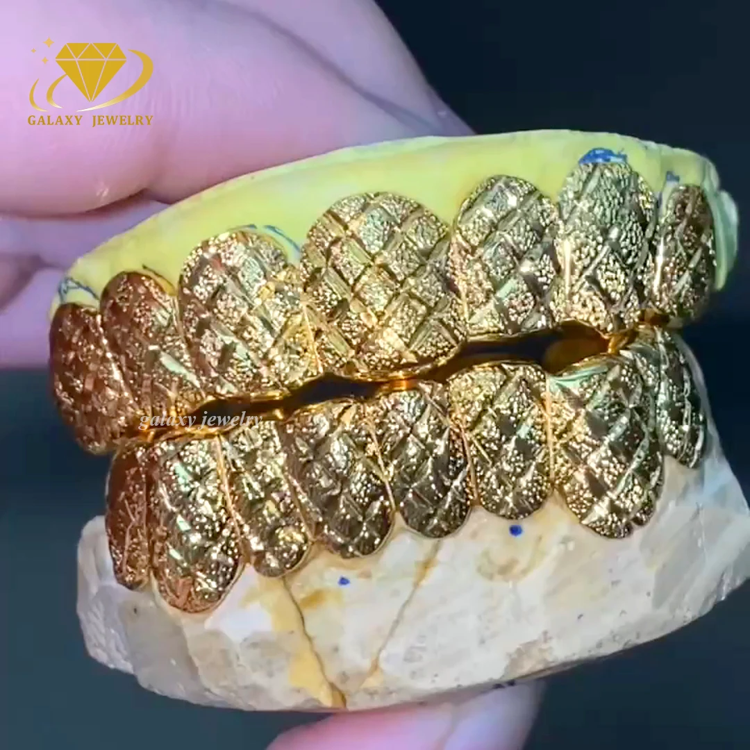 Хип-хоп Grillz 10 верхних нижних 925 сплошные серебряные решетки со льдом для зубов на заказ вырезанные мужские золотые алмазные пыли