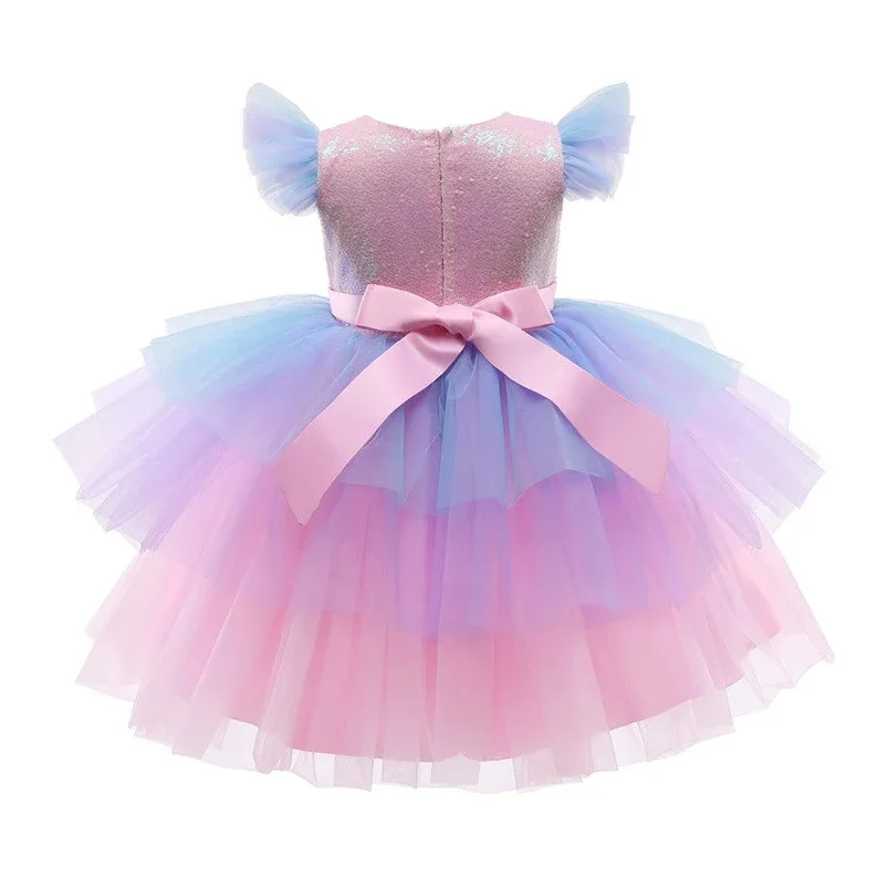 New Arrival Beautiful Unicorn Sequence Dress For Girls Knee-Length Party Wear Baby Tulle Dress