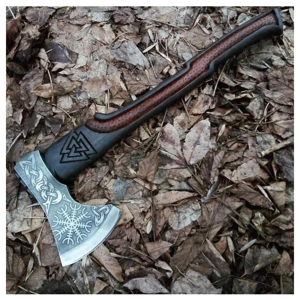 Portable Carbon Steel Camping Axe Camping Tool Multi Purpose Hatchet Wooden Handle With Protected Cover