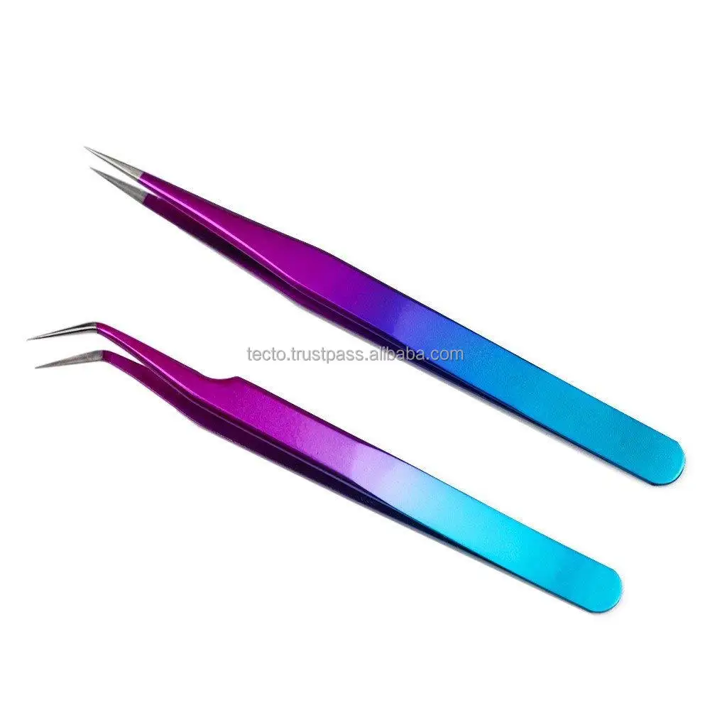 professional Eyebrow Tweezers Kits Green Handle Grip With Leather Pouch Manicure Beauty Eyebrow Tweezers