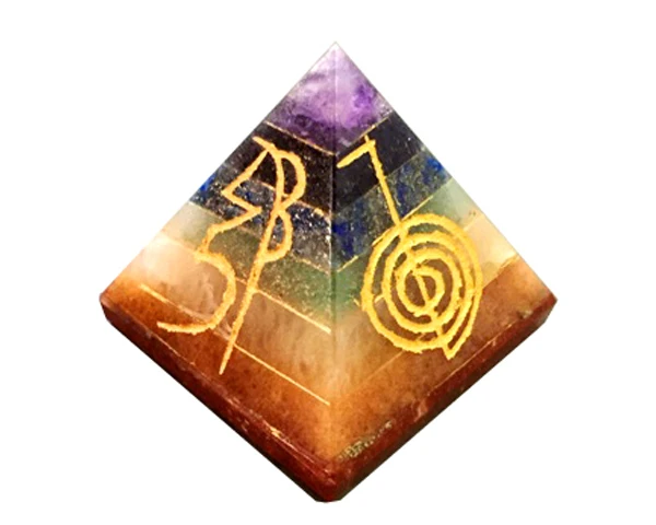 Agate Stone Export: Elevate Your Practice - 7 Chakra Engraved Usui Reiki Set Pyramid (Unite Chakras & Reiki Energy - 40-60mm)