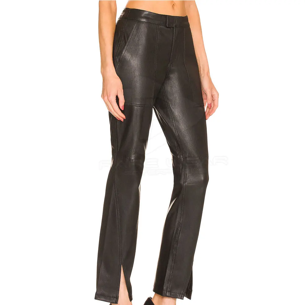 Hot Selling High Quality Black Faux Leather Pants Leather Sexy Ladies Fashion Women Flared Leather Pants