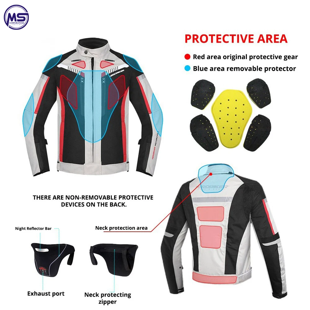 Motorcycle Black Jacket Motocross Bike Off-road Motorbike Cordura Jackets With Protector In Multi Colors