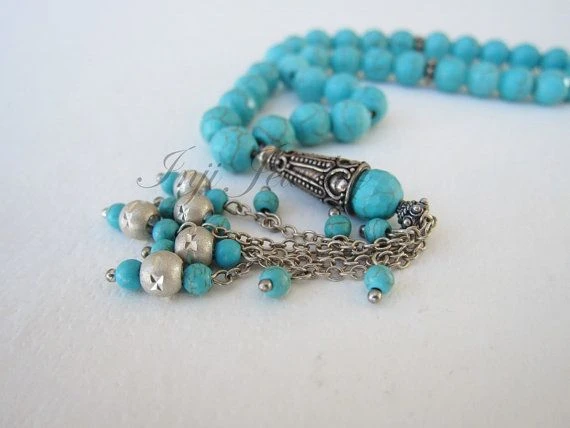 Muslim Rosary 33 Beads Natural Stone aqua dyed Agate Rose Quartz Crystal Malachite Tassel Tasbih Prayer Beads Hot Sale Beautiful