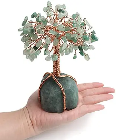 New Arrival Natural Green Aventurine Stone Rough Base Tree Green Aventurine Gemstone Tree Lucky bonsai tree For Home Decoration