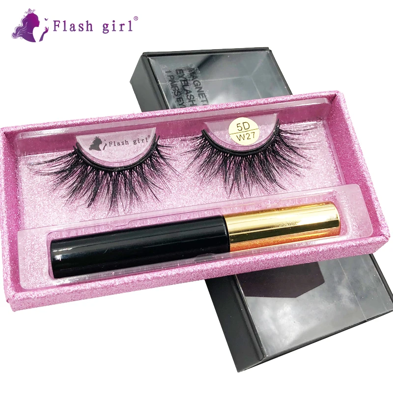 Hot selling W-27 5D mink magnetic eyelashes eyeliner tweezers set lashes with luxury box wholesale