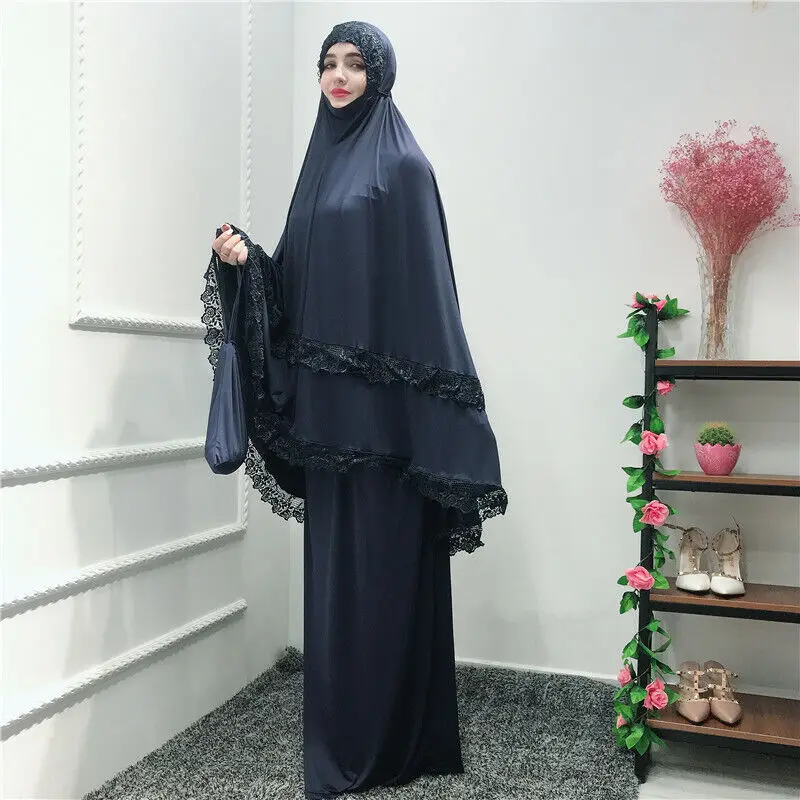 Ramadon collection prayer two piece set hijab abaya dress with lace design jilbaba telekung