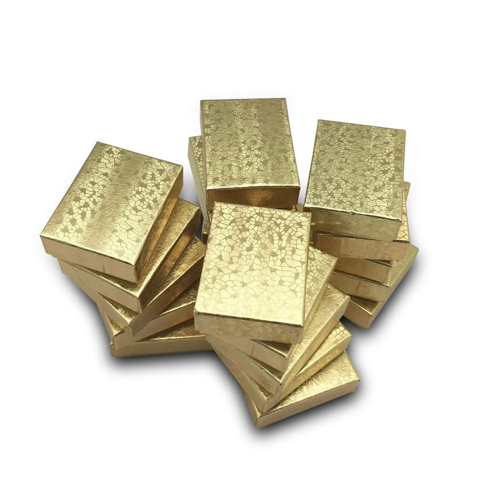 Wholesale Y#10 Size 1.86*1.23 *3/5 ' Gold Foil Paper Jewelry Box Cotton Filled For Ring Earring Custom Lid And Base Box
