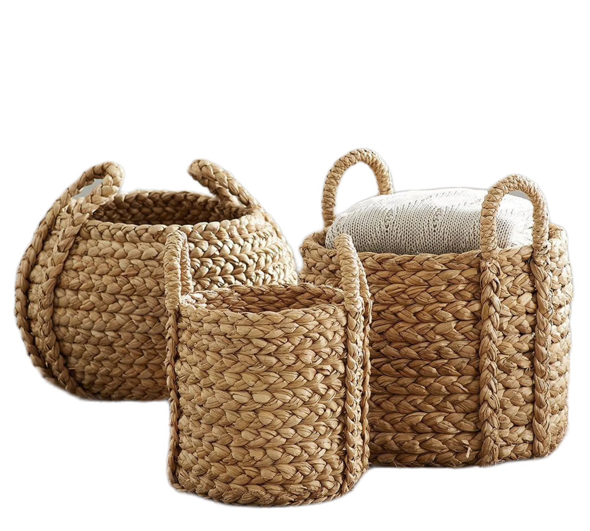 Latest Collection Customized Seagrass Woven Baskets Decorative Rattan Water Hyacinth Clothing Laundry Hamper For Home Organizer