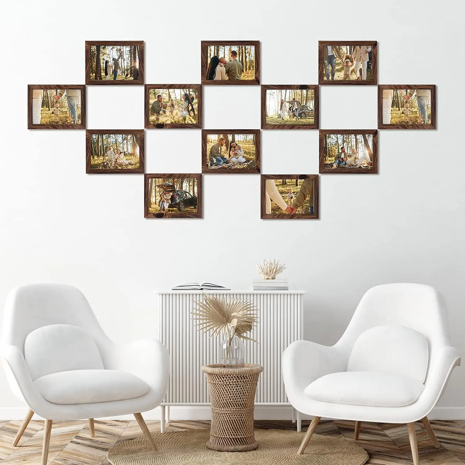 5x7 Picture Frame Brown Set of 12, Multi Rustic Walnut Wood-Color 5 by 7 Photo Frames Bulk for Wall or Tabletop Display