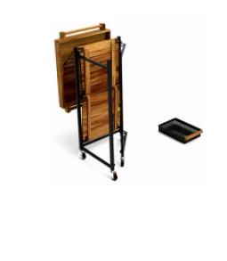 Walnut Multi-Function Kitchen cart with Solid Acacia Top & Shelves And Double Handle Bar