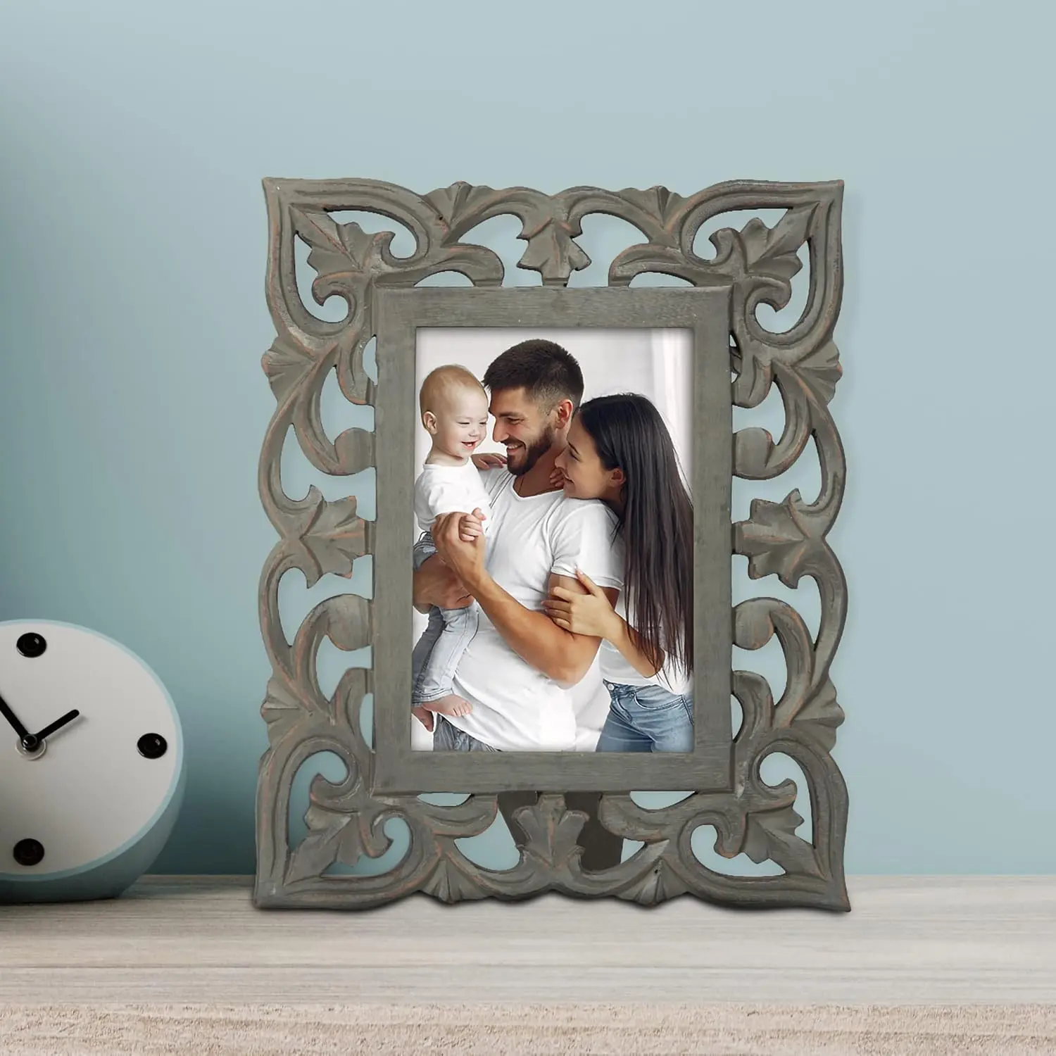 Top Quality Mango Wood Craft Mud Grey Photo Frame for Decorative Table Settings and Gifting Options From India