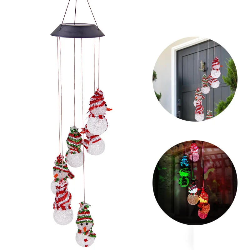 Waterproof Snowman Shape Color Changing Lighting Christmas Decoration Outdoor Lights Solar Wind Chimes