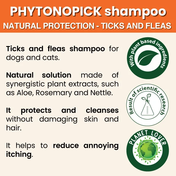 Top quality made in Italy plant based PHYTONOPICK shampoo natural repellent ticks and fleas for dog cat