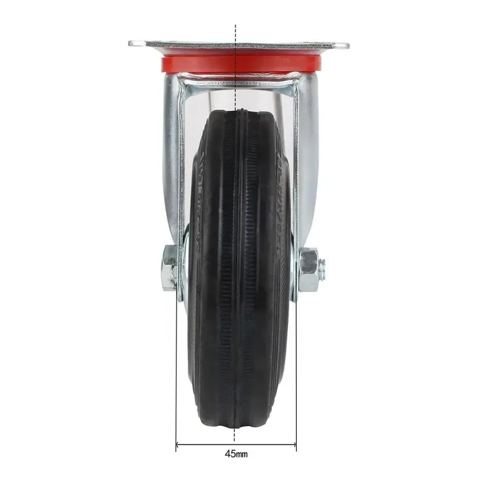 3 4 5 6 8 Inch  Zinc Plated Black Solid Rubber Tire Silently Swivel Locking Brake Casters For Industry Application