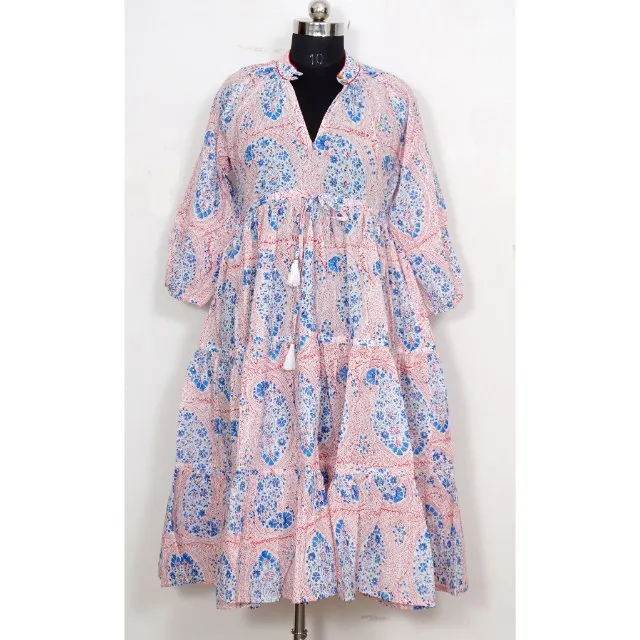 Indian Wedding Cotton Dress Hand Block Printed Dress Long Cotton Top For Women  Hand Block Printed Dress Gift for Her