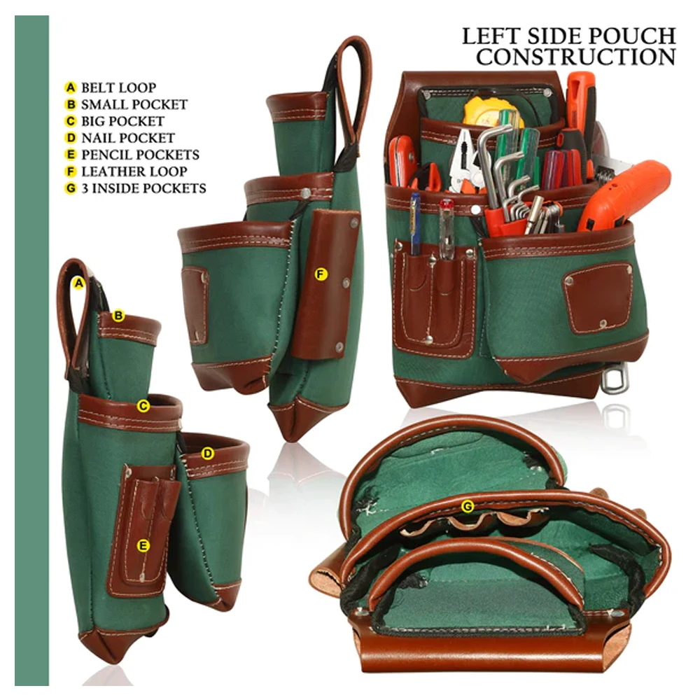 Latest Model Good Quality Heavy Duty Leather mixed Fabric Tool Bag For Working Professional Tool Belt