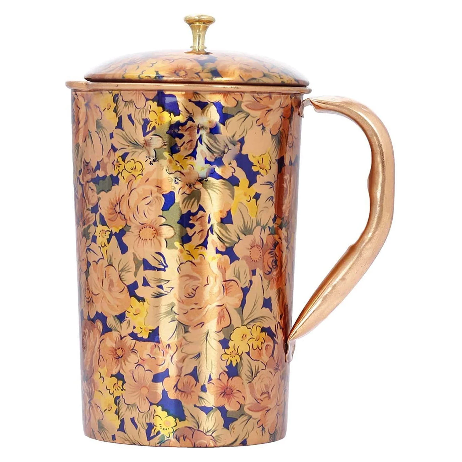 Handmade Printed Copper Jug Multi Color Painted Leafy Design with Lidhot Selling Kitchen Accessories Jugs Mugs