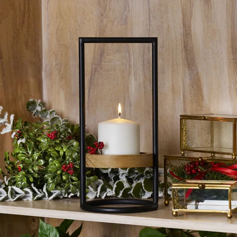 Modern Iron Candle Stand With Wooden Tray for Table Floor Decoration at Home By Indian Exporter At Bulk Price