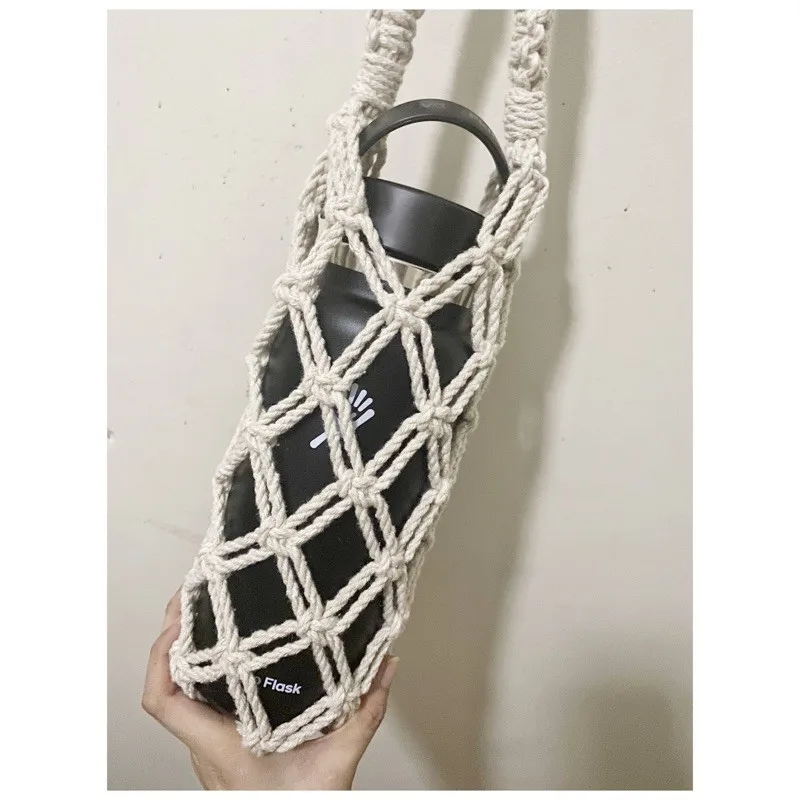 Yellow Color Hand Knotted Cotton Woven Macrame Bottle Holder Bag With Short Strap Buy At Lowest Price From India