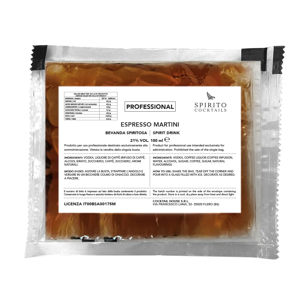 Ready to serve Handcrafted Italian Vodka with Gran Aroma coffee blend Espresso Martini for bars