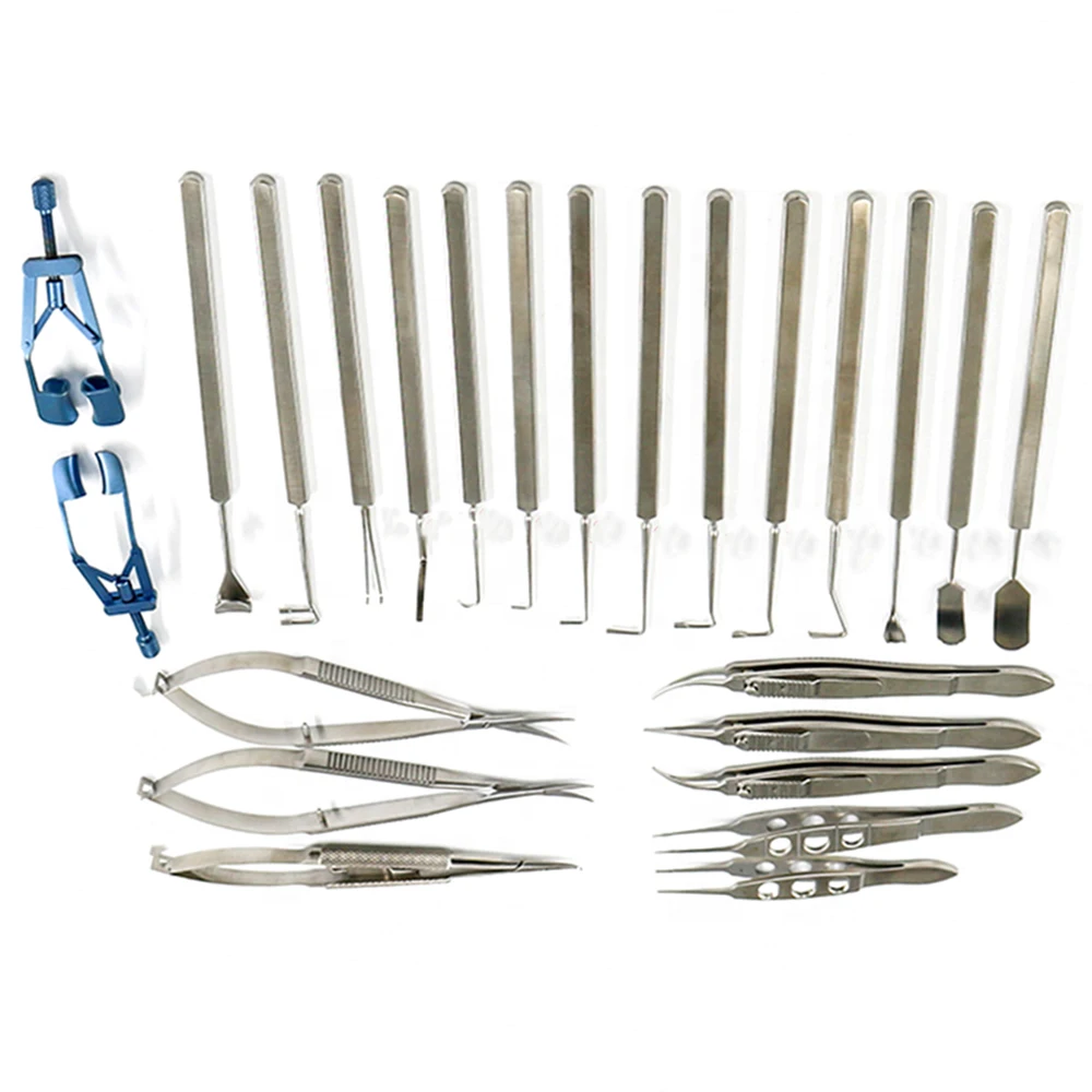 21PCS OPHTHALMIC CATARACT SET EYE MICRO SURGERY WITH STERILIZATION TRAY BOX CASE CE ISO APPROVED