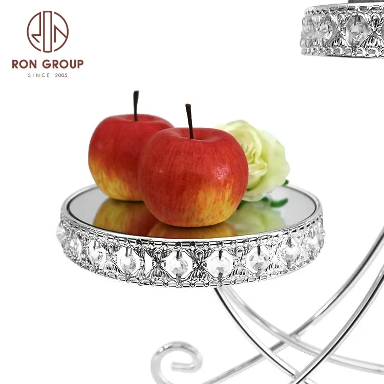 New Design Luxury OEM Party Wedding Banquet Decoration 3 Tier Round Metal Silver Cupcake Tray Mirror Cake Stand with Pearl Edge