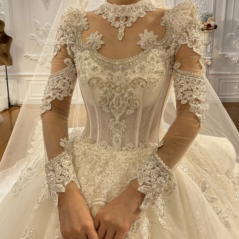 Jancember NS4587 Illusion Party Dresses Women Long Ball Gown High Neck Beautiful Wedding Gowns