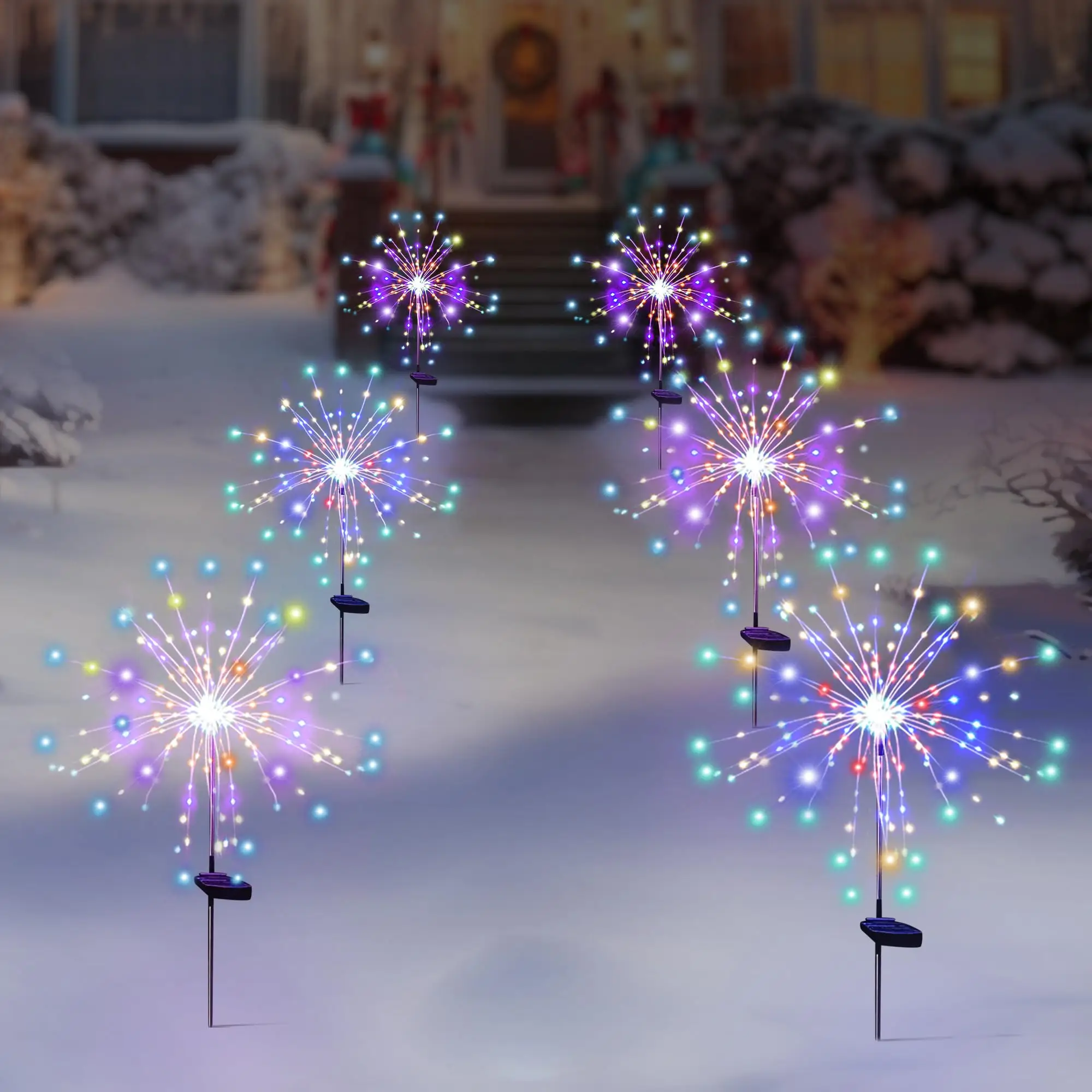 Solar Powered Garden Firework Lights Auto ON-Off Flashing Modes Wire String Sparklers  Twinkle Lighting for Walkway