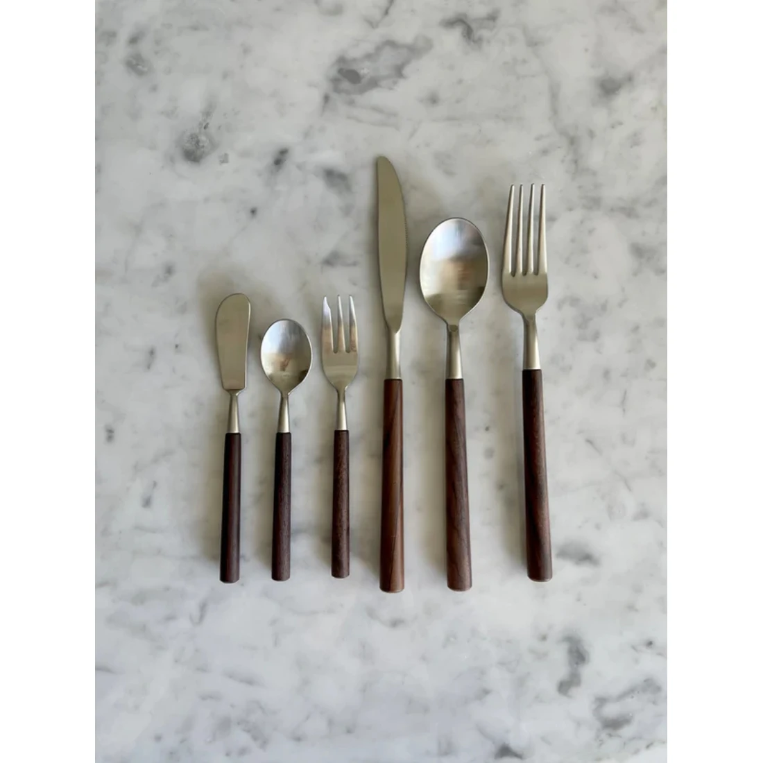 Handmade Stainless Steel Cutlery Set Metal Silverware Tableware Home Dining Food Spoon Fork Knife With Wooden Handles