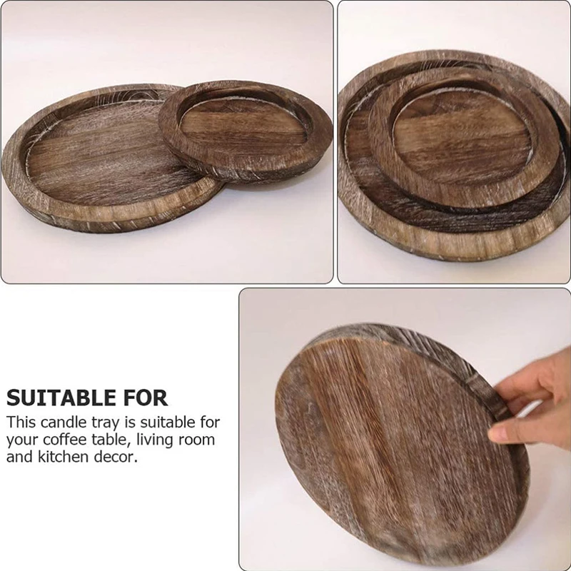 Custom vintage round wooden tray with rustic decorative brown round wooden tray