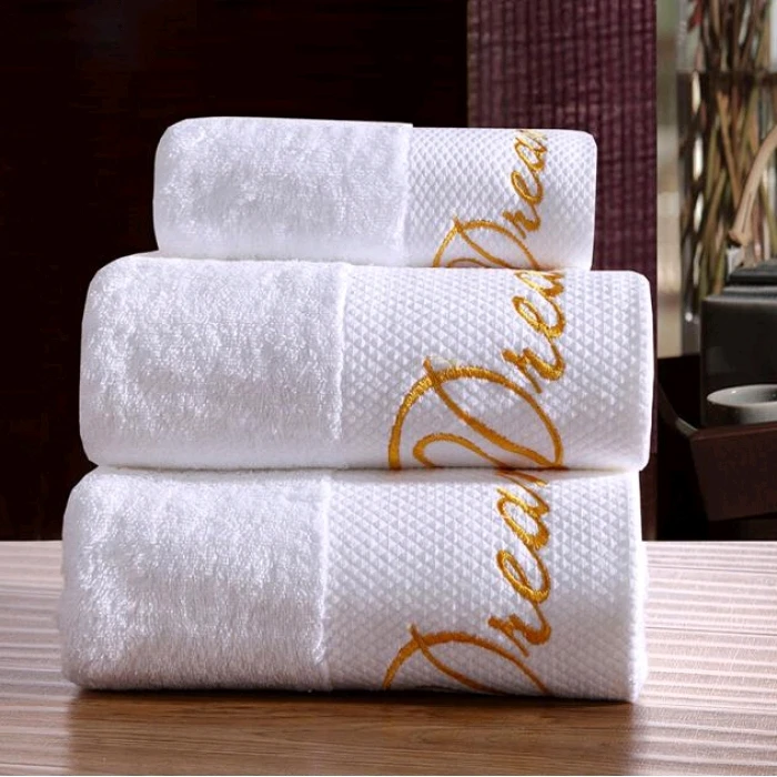 5 star hotel towels white custom logo bathroom linen 100% cotton face hand bath hotel towel set