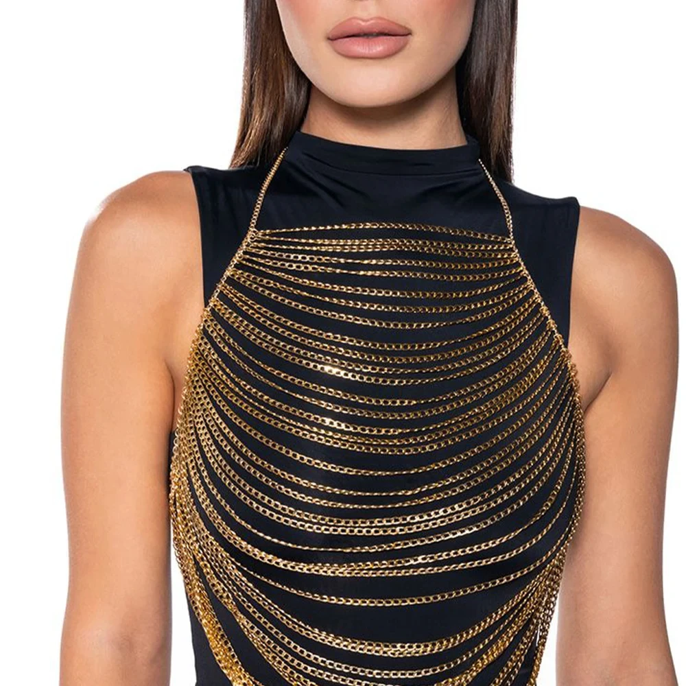 Stainless Steel Ba Chain Jewelry Rock Star Necklace multilayer Evening Dress Decoration long Body ChainDance Clothes