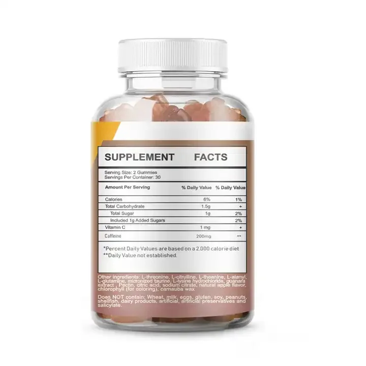 Biocaro OEM Private Label Halal Vegan Sugar Free Caffeine Gummies Supplement Energy Gummy with Vitamin C for Providing Energy