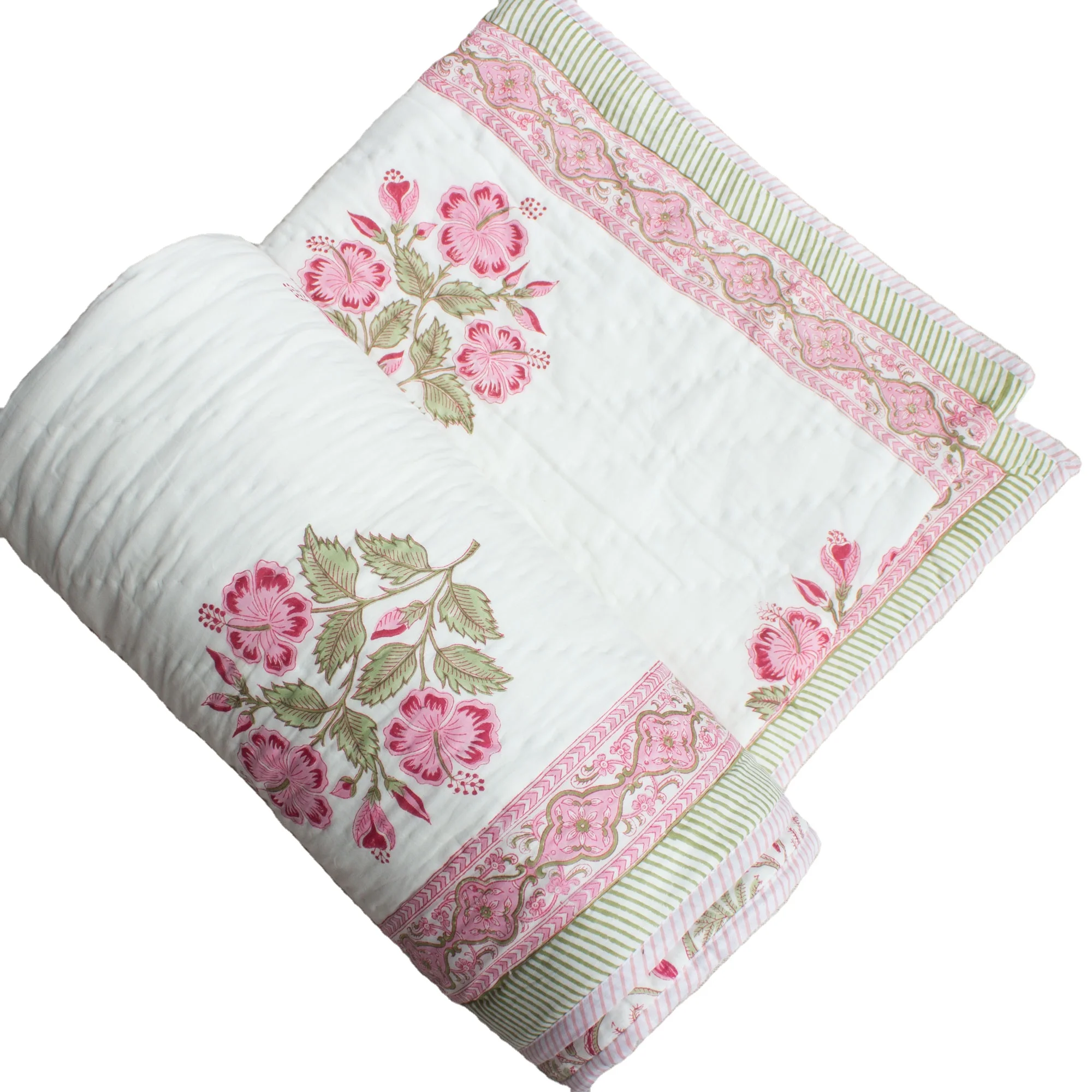 Premium Quality Indian Hand Block Print Reversible Cotton Handstitched Quilt | Handmade Soft Cotton Quilt for Bed