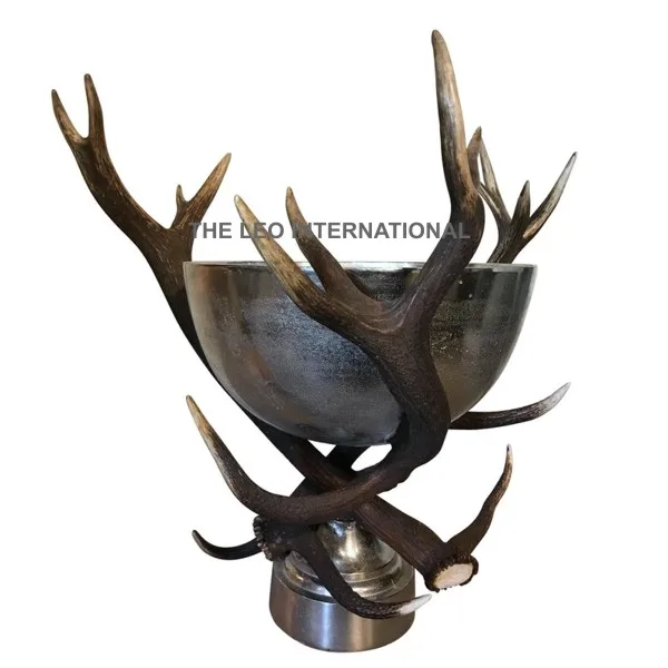 Aluminum metal silverware natural antler color chiller bucket bowl 14X14X18 Inch Viking theme bowl decoration Viking king antler