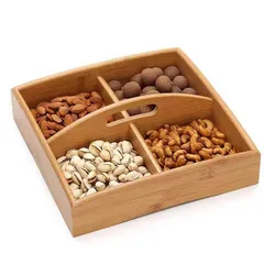 Solid Wood Four Gong Lattice Dried Fruit Snack Tray Portable Bamboo Fruit Tray Candy Nut Storage Box
