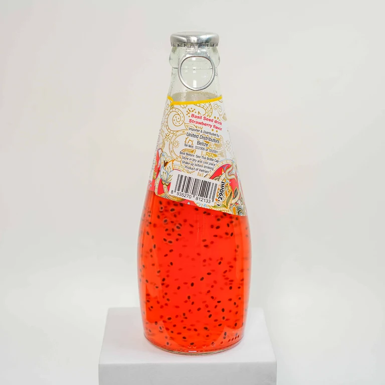 RITA Supplier Best Quality 290ml Glass Bottle Strawberry Basil seed Drink Hot Selling Free Sample, Wholesale Suppliers OEM/ODM