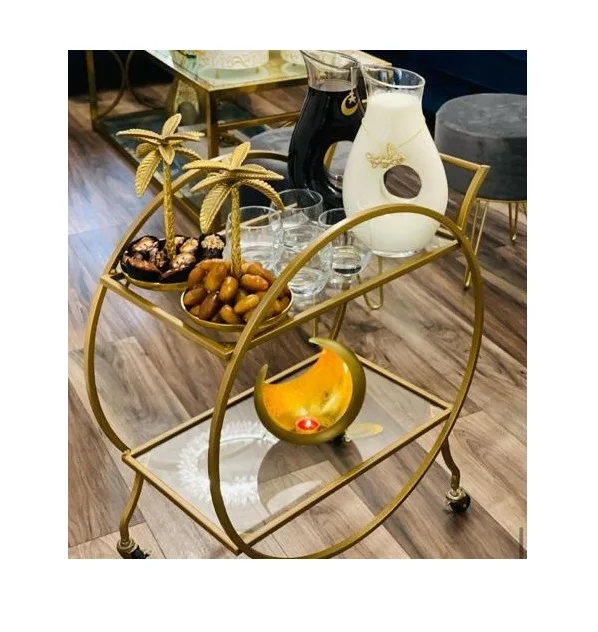 Metal Blue Color Serving Food Trolley Two Tier Customized Size And Shape Food Serving Trolley For Home Usage