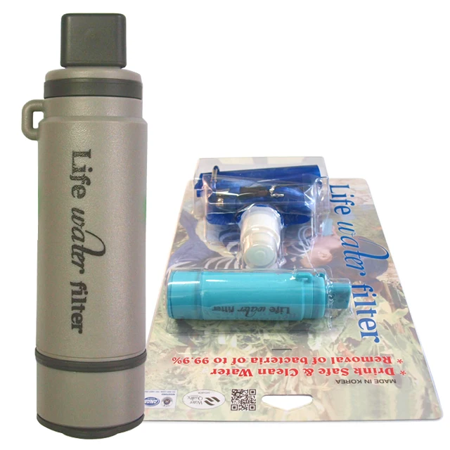 Outdoor Quick Water Supply by Straw and Gravity type of Portable Life Water Filter with Foldable Water Bottle