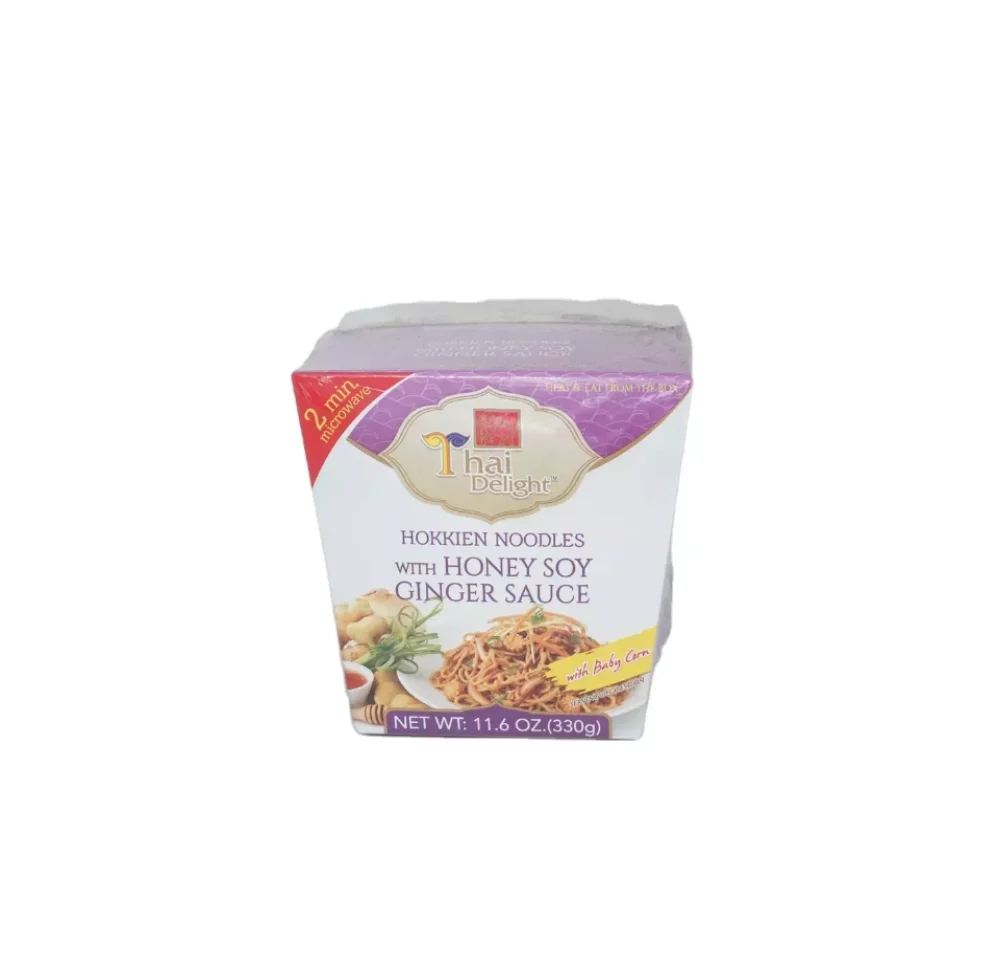 Prime Grade Of Thai Style of Hokkien Noodle with Honey Soy Ginger Sauce And Baby Corn Size 330 G. From Thailand
